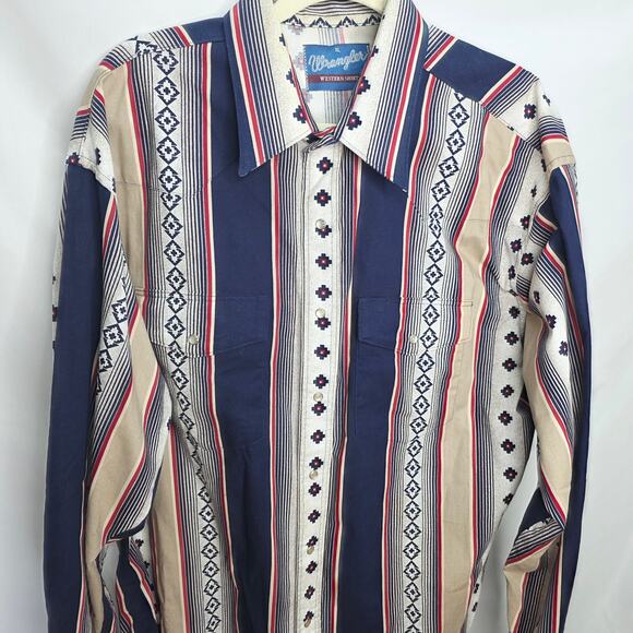 Vintage Wrangler Western Pearl Snap Striped Southwest Men's Rodeo Shirt XL 90S - Picture 9 of 16